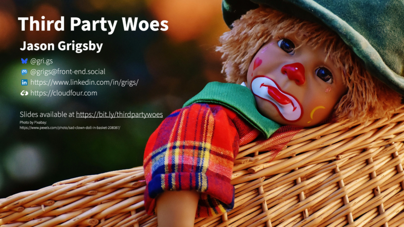 A sad clown toy in a wicker basket is in the background. The title says, 